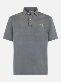 Graues Herren-Poloshirt mit Stickerei