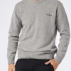 Graumelierter Herrenpullover mit Rundhalsausschnitt und St. Barth-Stickerei