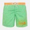 Grüne Badeshorts für Jungen mit Gingham-Karomuster und Stickerei