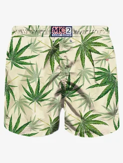 Grüne Blätter-Badeshorts mit Allover-Print
