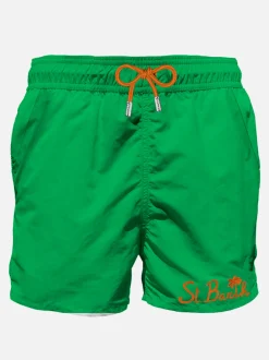 Grüne Herren-Badeshorts mit Tasche