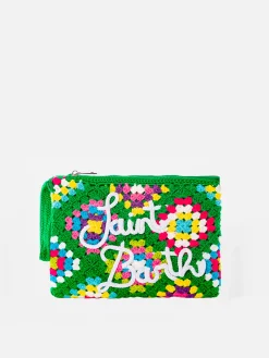 Grüne Parisienne-Häkelclutch mit Saint Barth