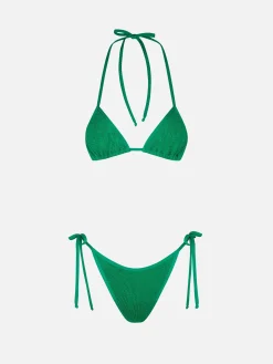 Grüner Crinkle-Triangel-Bikini für Damen