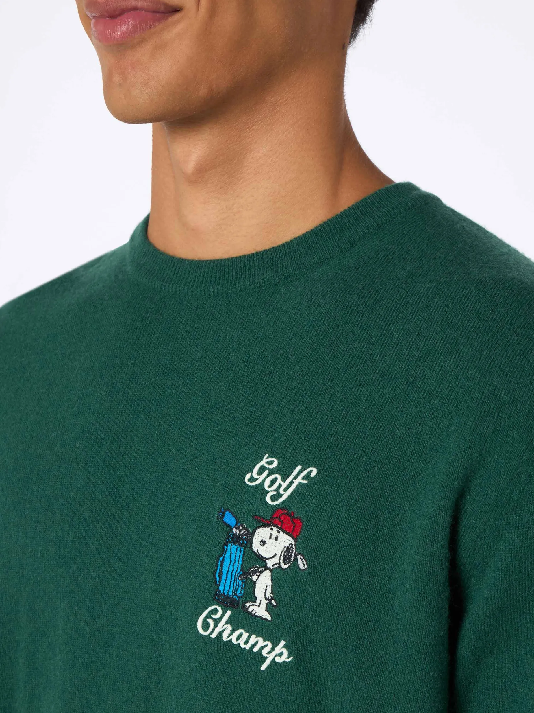 Grüner Herrenpullover Heron mit Snoopy Golf-Stickerei | SNOOPY PEANUTS SPECIAL EDITION