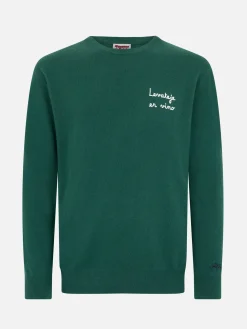 Grüner Herrenpullover Heron Light mit Levateje er vino-Stickerei | VACANZE DI NATALE SONDERAUSGABE
