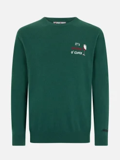Grüner Herrenpullover Heron mit It's Wine O'Clock-Stickerei