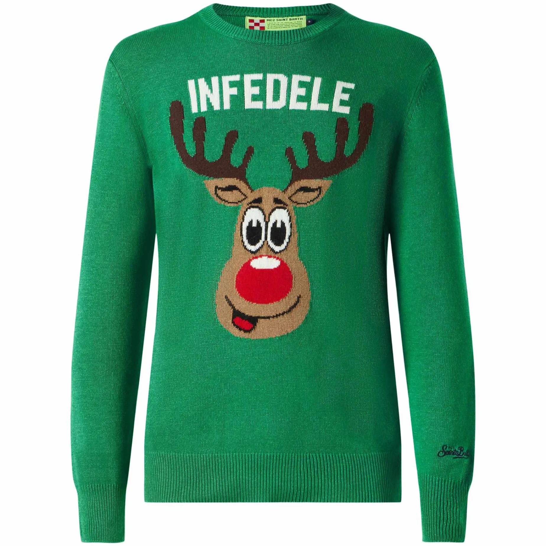 Grüner Herrenpullover mit Infedele-Aufdruck