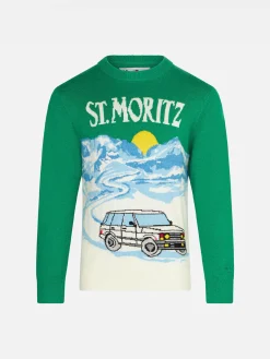 Grüner Jungenpullover mit St. Moritz-Jacquard-Print