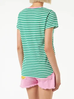 Grünes Baumwoll-T-Shirt mit Madame à la plage-Stickerei