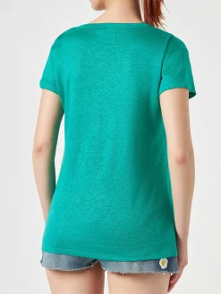 Grünes Damen-T-Shirt aus Leinen