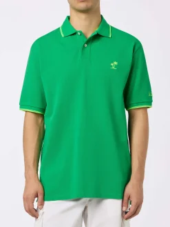 Grünes Poloshirt aus Baumwoll-Piqué für Herren, Beverly Hills, mit Palmenstickerei