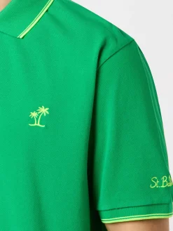 Grünes Poloshirt aus Baumwoll-Piqué für Herren, Beverly Hills, mit Palmenstickerei