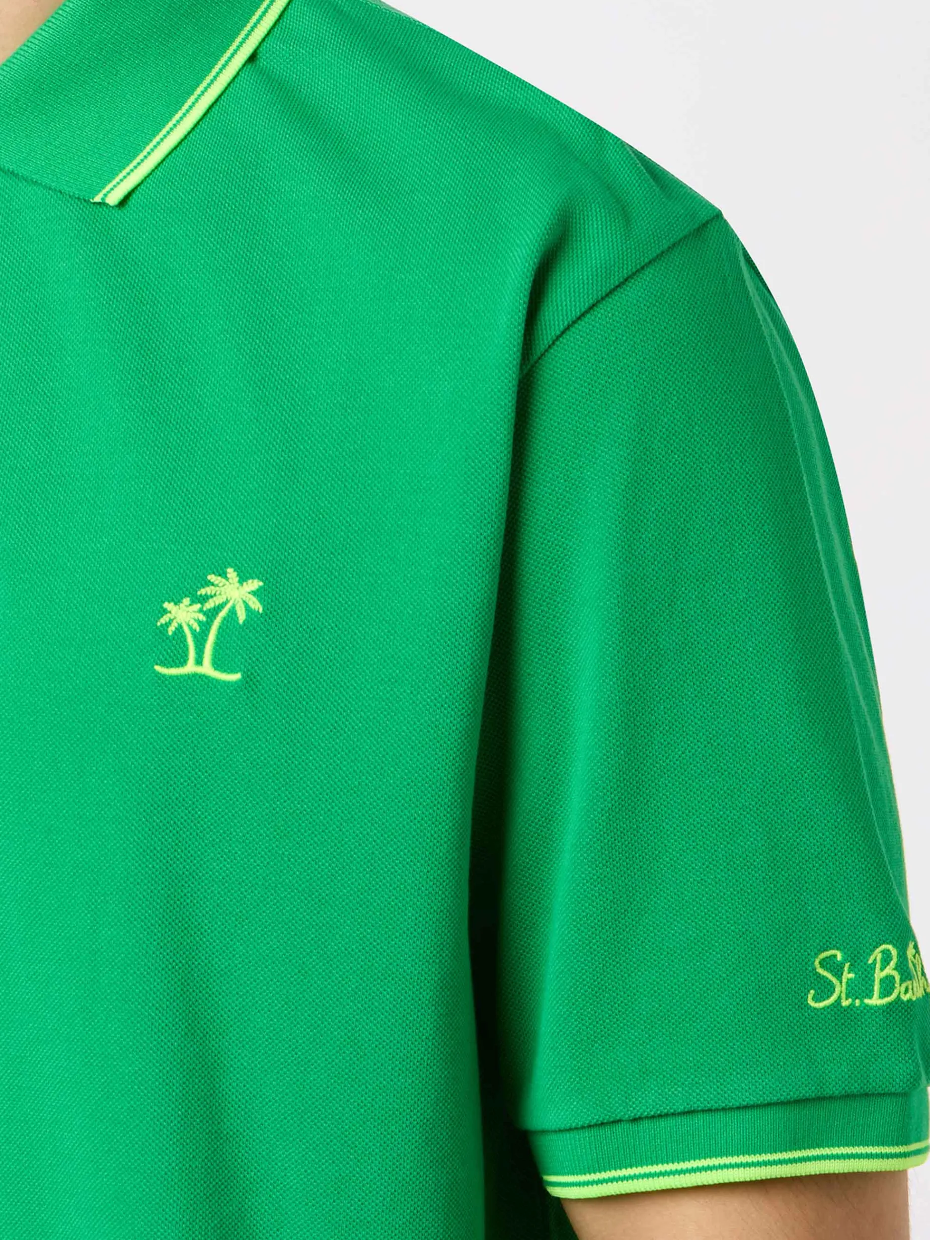 Grünes Poloshirt aus Baumwoll-Piqué für Herren, Beverly Hills, mit Palmenstickerei