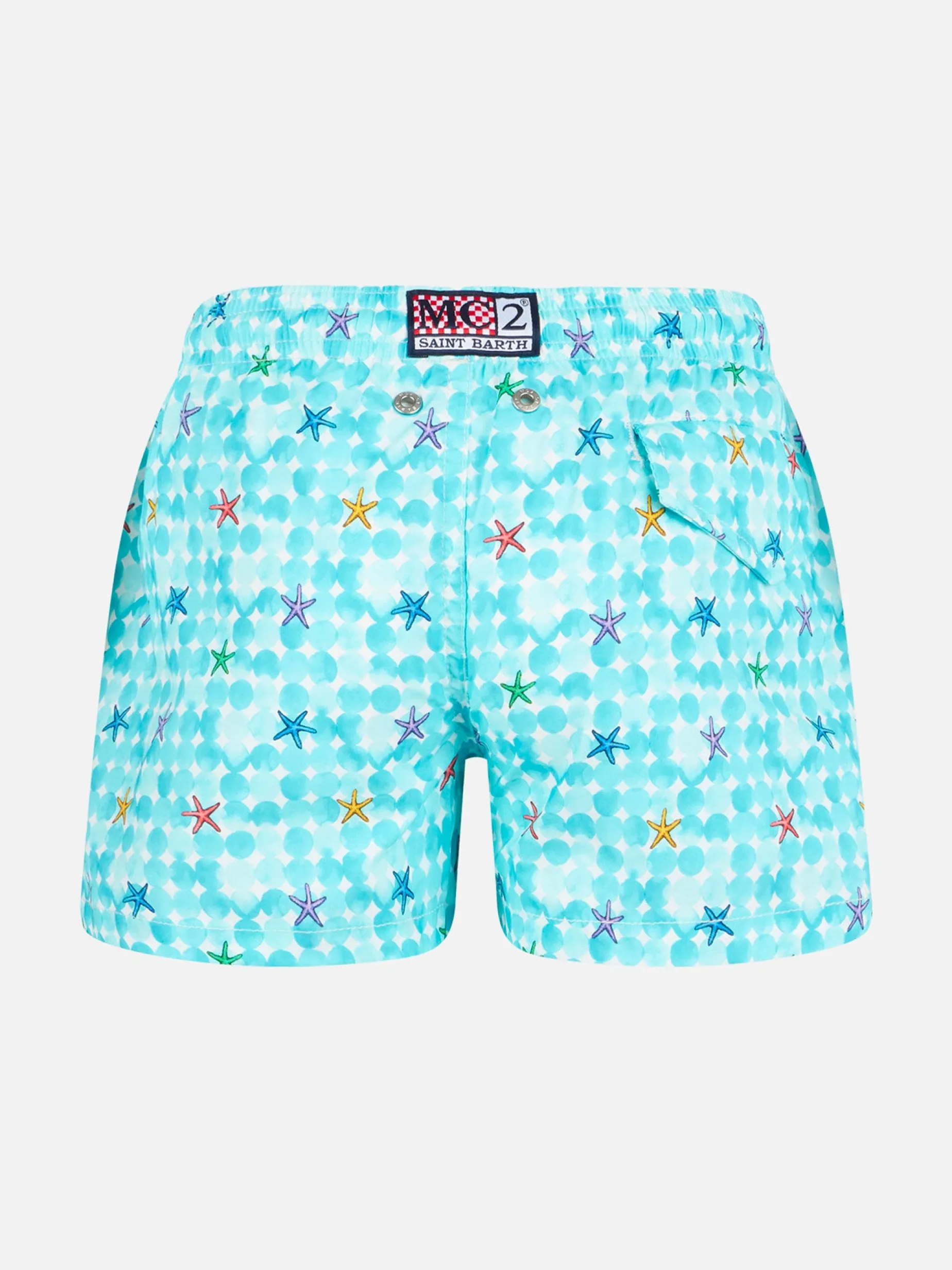 Hellblaue Badeshorts für Jungen mit Seestern-Print und bequemem Stoff