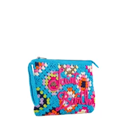 Hellblaue Häkel-Clutch „Parisienne“ mit Saint-Barth-Stickerei