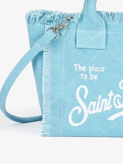 Hellblaue Mini-Kosmetiktasche aus Baumwollcanvas