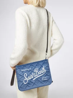 Hellblaue Parisienne Sherpa Umhängetasche Clutch aus Samtstepp