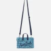 Hellblaue Telefontasche aus Tweed mit Saint Barth-Logostickerei