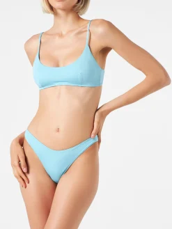 Hellblauer Bralette-Bikini für Damen