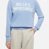 Hellblauer Damenpullover New Queen mit Bella e Impossibile-Print