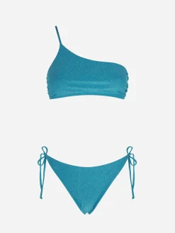 Hellblauer One-Shoulder-Bralette-Bikini für Damen