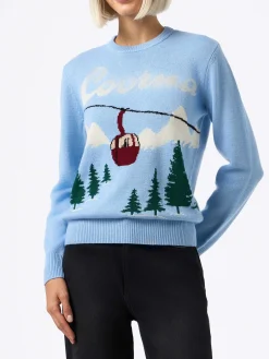 Hellblauer Pullover für Damen New Queen Courma Pines Postkartendruck