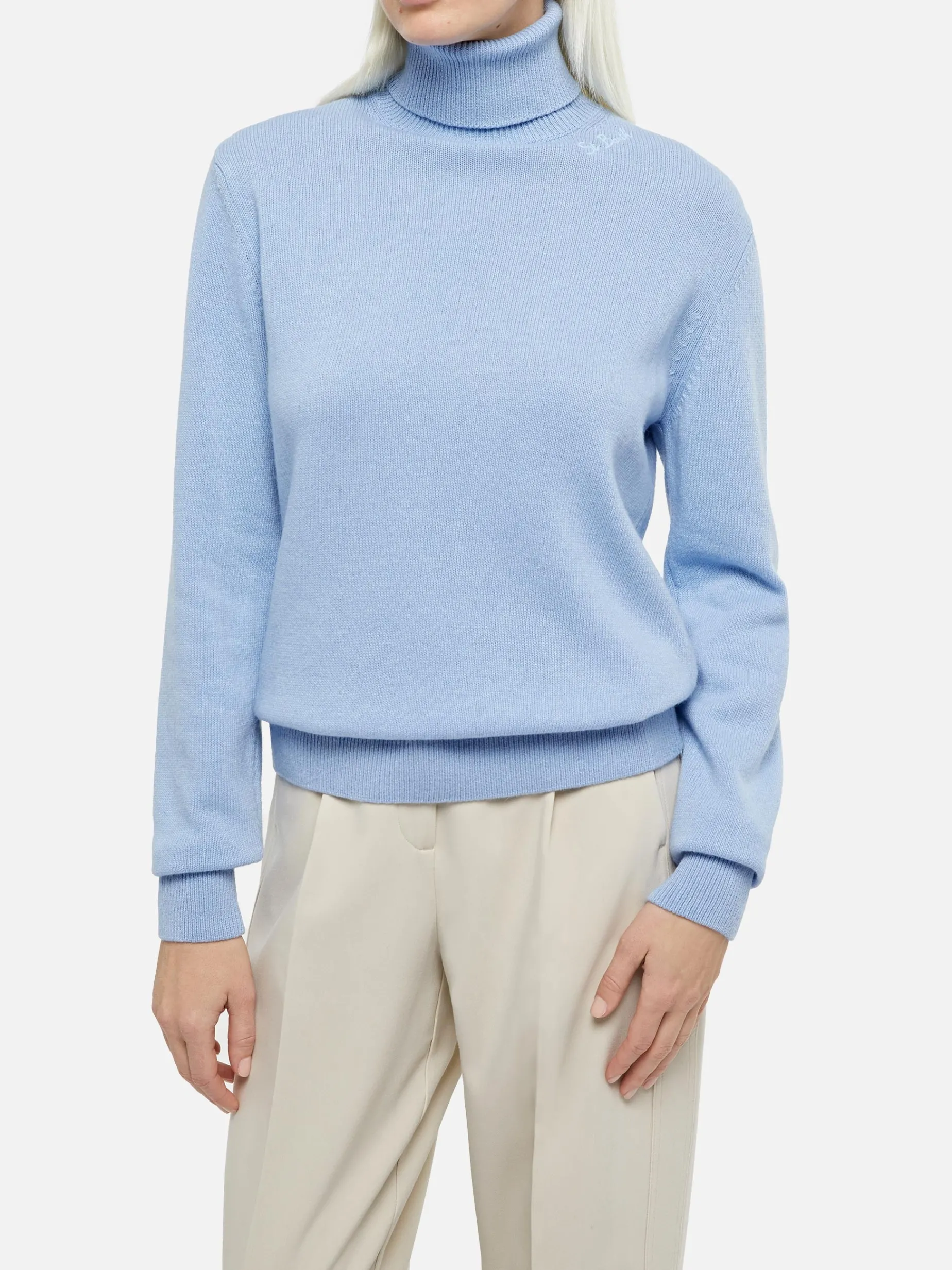 Hellblauer Rollkragenpullover für Damen Moody