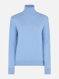 Hellblauer Rollkragenpullover für Damen Moody