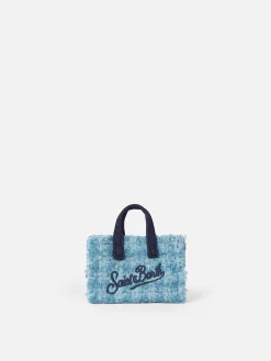 Hellblauer Schlüsselanhänger aus Tweedstoff mit Logostickerei