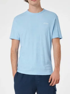 Hellblaues Frottee-T-Shirt Gary für Herren mit St. Barth-Stickerei