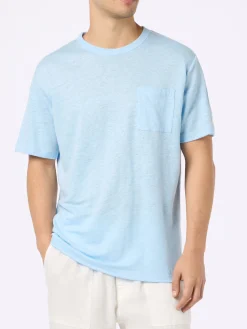Hellblaues Herren-T-Shirt aus Leinenjersey Ecstasea mit Tasche