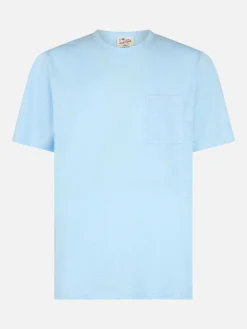 Hellblaues Herren-T-Shirt aus Leinenjersey Ecstasea mit Tasche