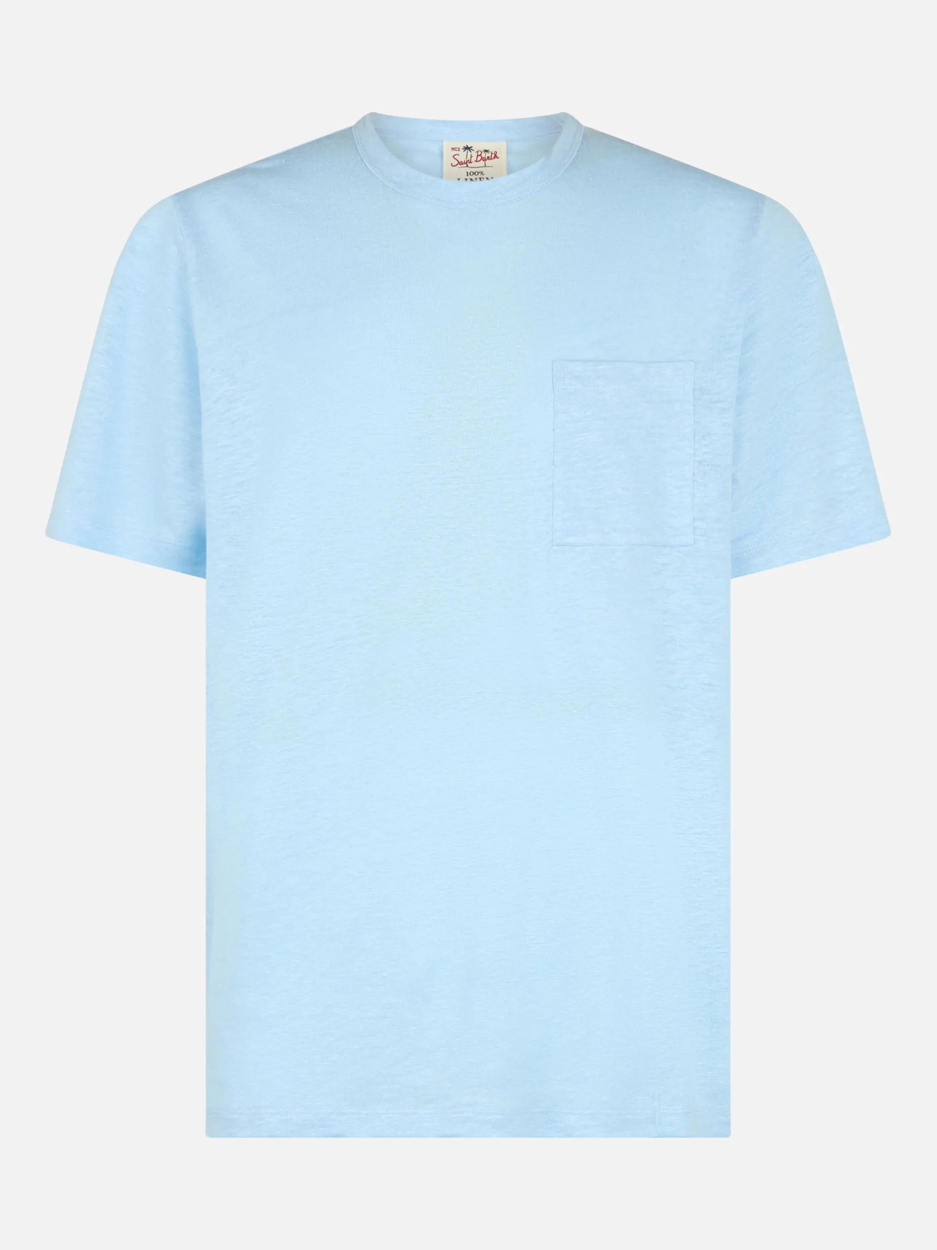 Hellblaues Herren-T-Shirt aus Leinenjersey Ecstasea mit Tasche