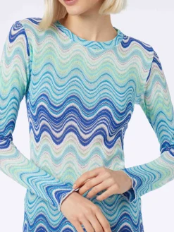 Hellblaues kurzes Damenkleid aus Raschelstrick Imany