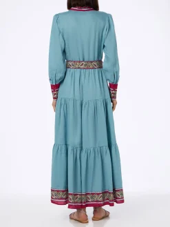 Hellblaues Leinenkleid Jensen für Damen mit platziertem Paisley-Print