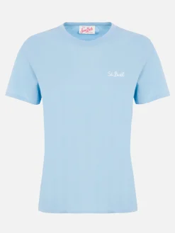 Hellblaues Rundhals-T-Shirt Emilie aus Baumwolljersey für Damen