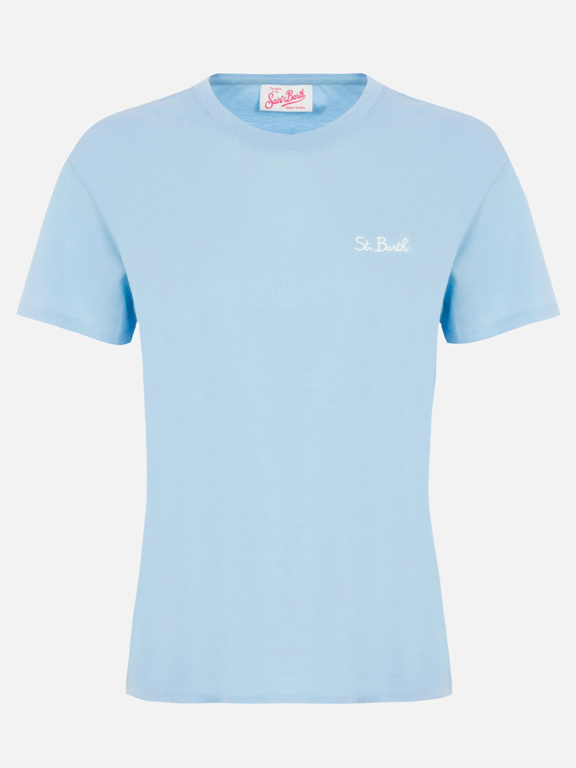 Hellblaues Rundhals-T-Shirt Emilie aus Baumwolljersey für Damen