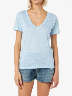 Hellblaues T-Shirt mit V-Ausschnitt aus Leinenjersey Eloise