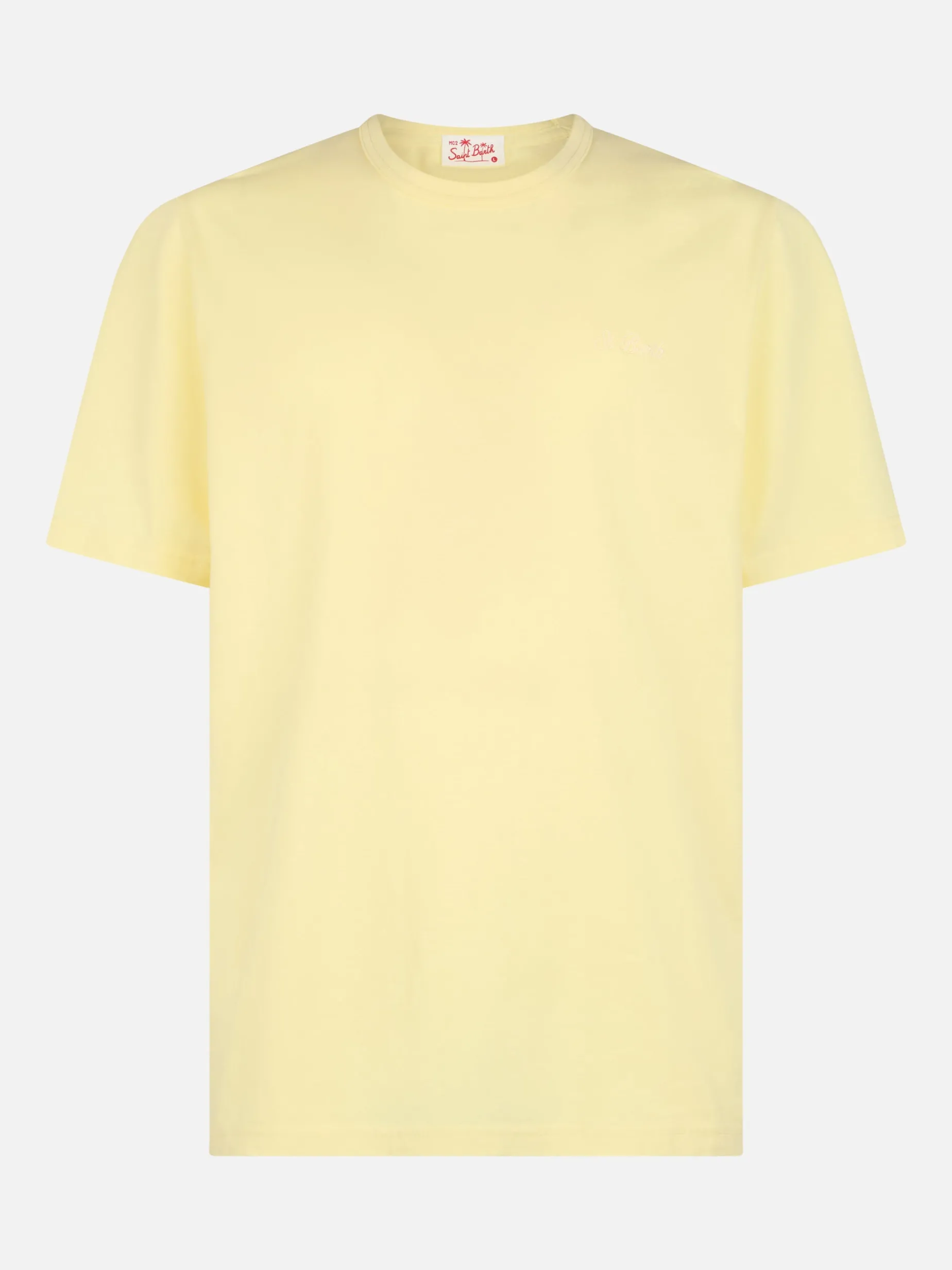 Hellgelbes Herren-T-Shirt aus Baumwolljersey „Dover“ mit St. Barth-Stickerei