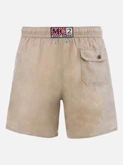 Herren Badeshorts aus beigem Leinen