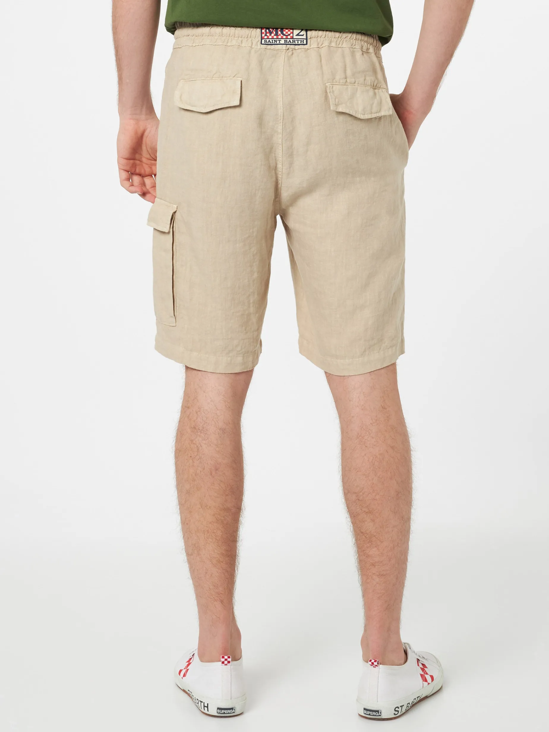 Herren beige Leinen-Bermuda Marseille