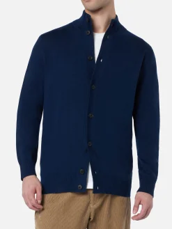 Herren Marineblau Cardigan Savile aus Merinowolle
