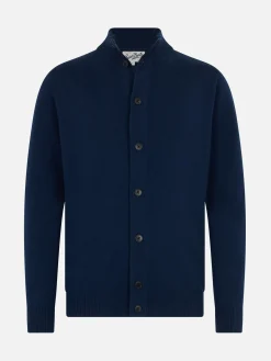 Herren Marineblau Cardigan Savile aus Merinowolle
