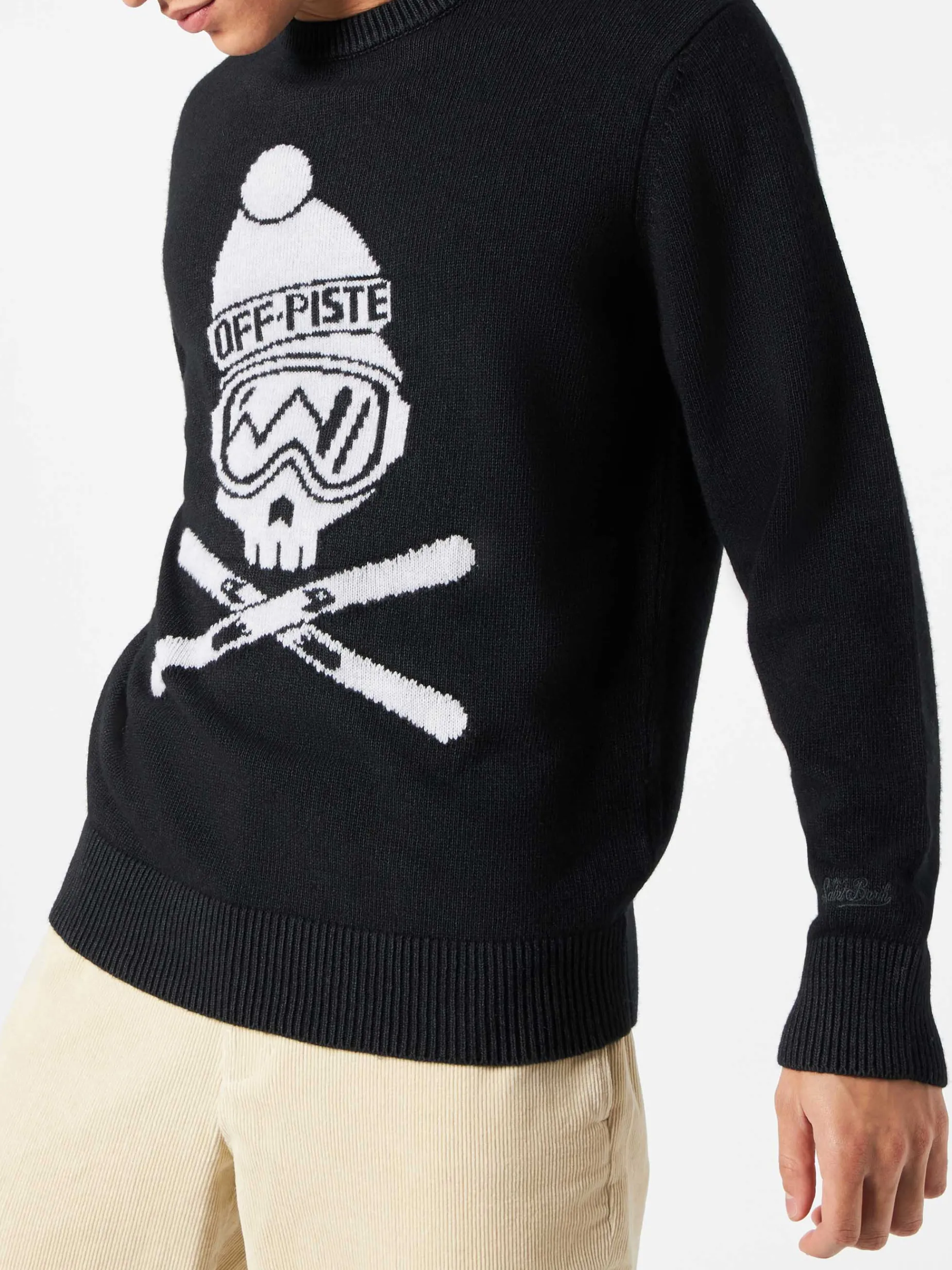 Herren schwarzer Pullover Off-Piste-Totenkopf