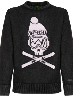 Herren schwarzer Pullover Off-Piste-Totenkopf