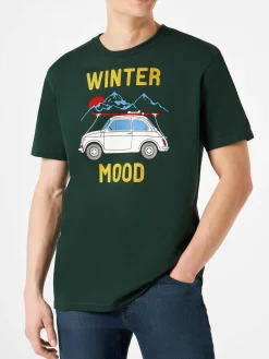 Herren waldgrünes T-Shirt mit Autoaufdruck | Fiat 500 Sonderedition