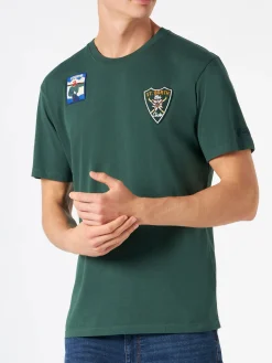 Herren waldgrünes T-Shirt mit Aufnähern