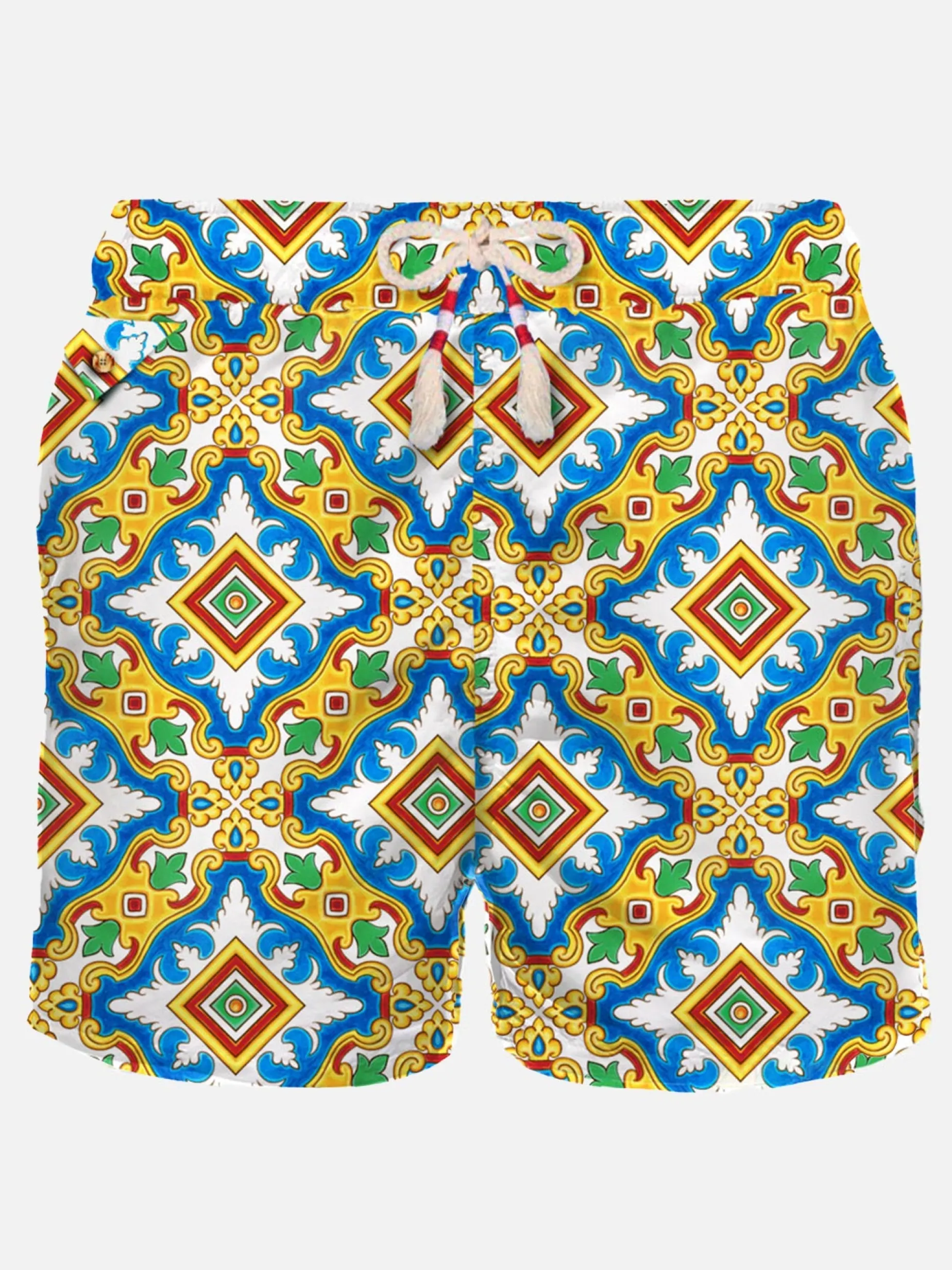 Herren-Badeshorts aus leichtem Stoff mit Maiolika-Print