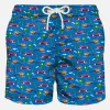 Herren-Badeshorts aus leichtem Stoff mit Autos-Aufdruck