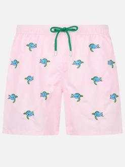 Herren-Badeshorts aus leichtem Stoff mit aufgestickten Meeresschildkröten